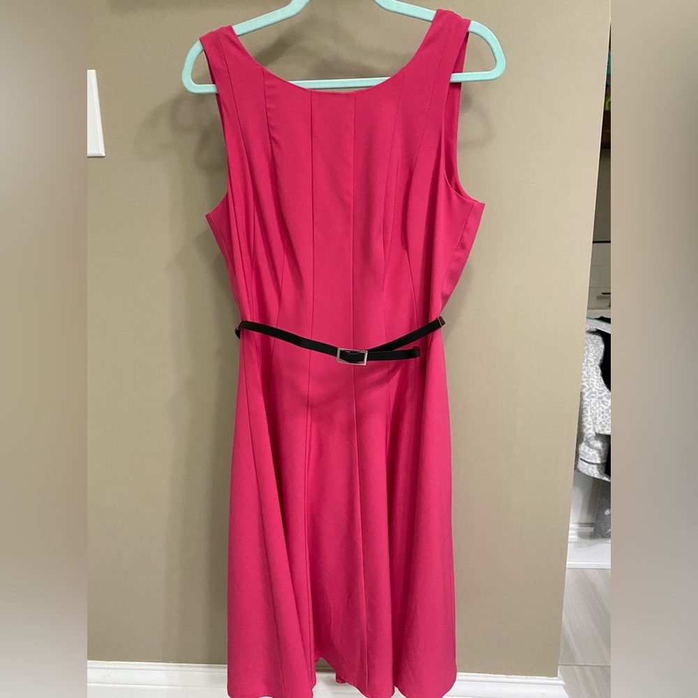 New York & Company Pink sleeveless tea length dress with cute black belt